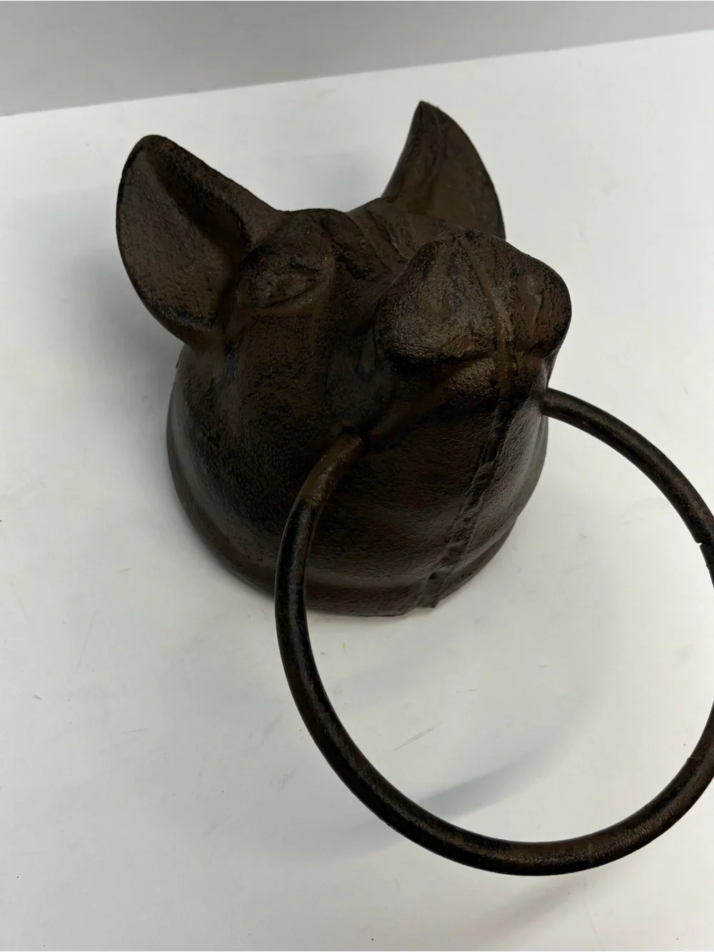 Vintage Large Cast Iron Pig Head Wall Hung Towel Holder Hog Head Heavy